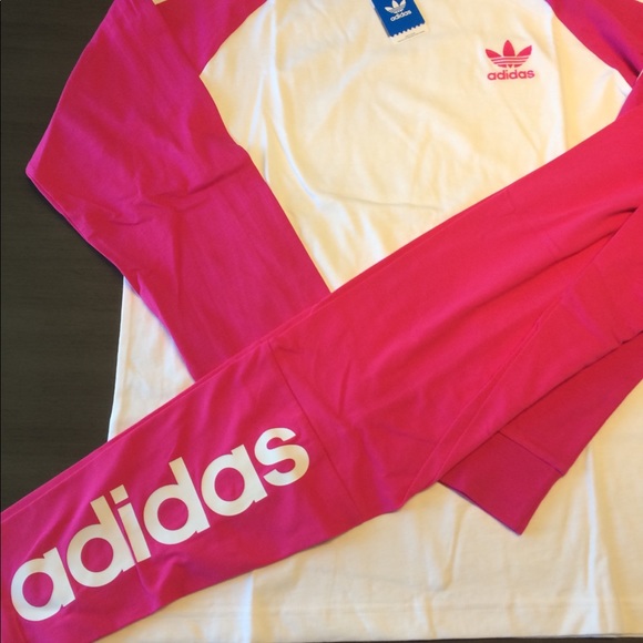 NWT adidas pink outfit leggings shirt set large - Picture 4 of 6